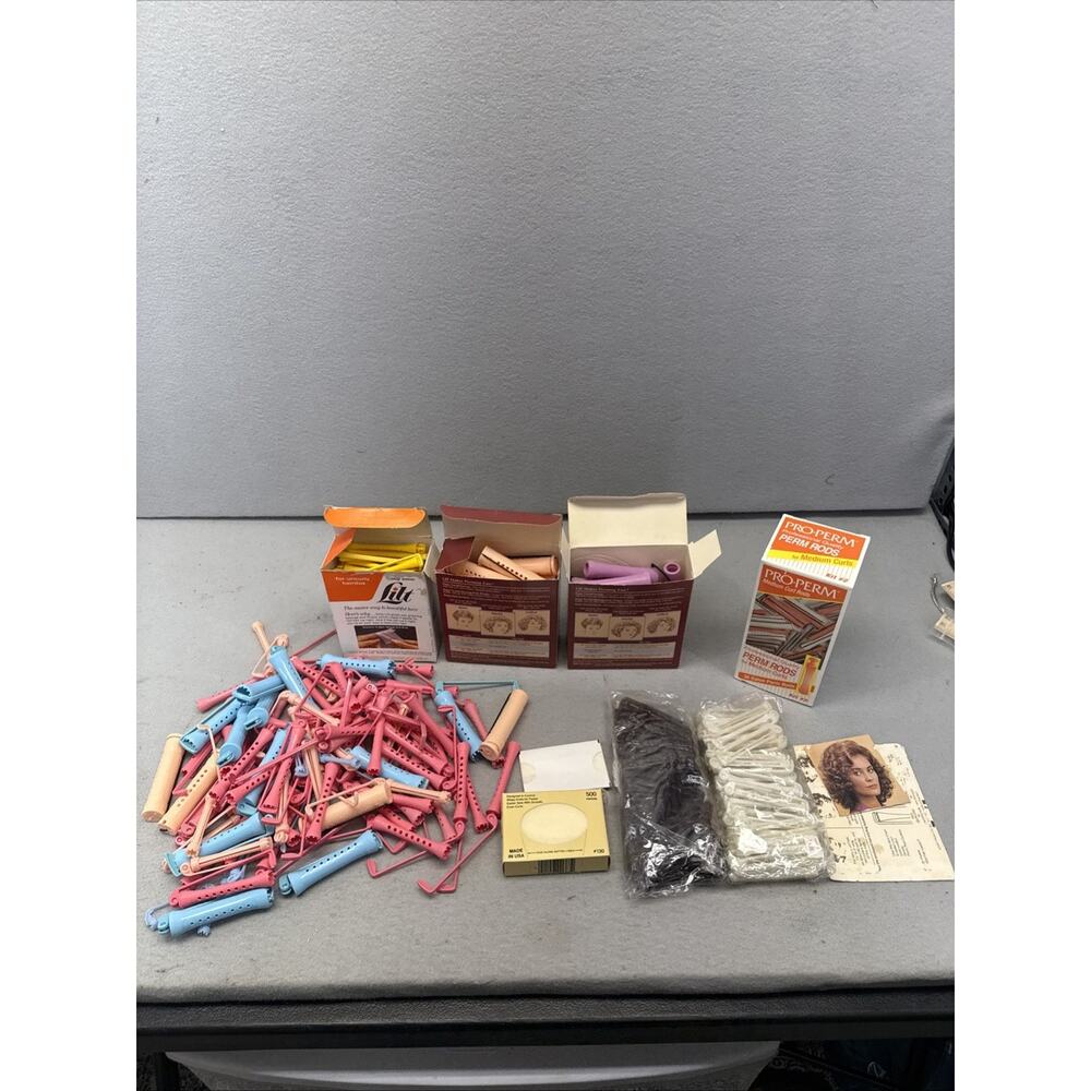Vintage Perm Rod Curler Lot Pro-Perm Lit Salon Hair Rollers Mixed Sizes USA